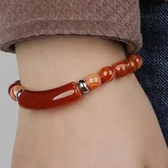 Red Agate Natural Stone Beads Stretchable Bracelet Beaded - Picture 3 of 3